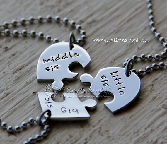 Three Sisters Necklace 3 Piece Heart Jigsaw Puzzle - 3 Sisters Pendant Necklace Three Sisters Necklace 3 Piece Heart Jigsaw Puzzle - 3 Sisters Pendant Necklace