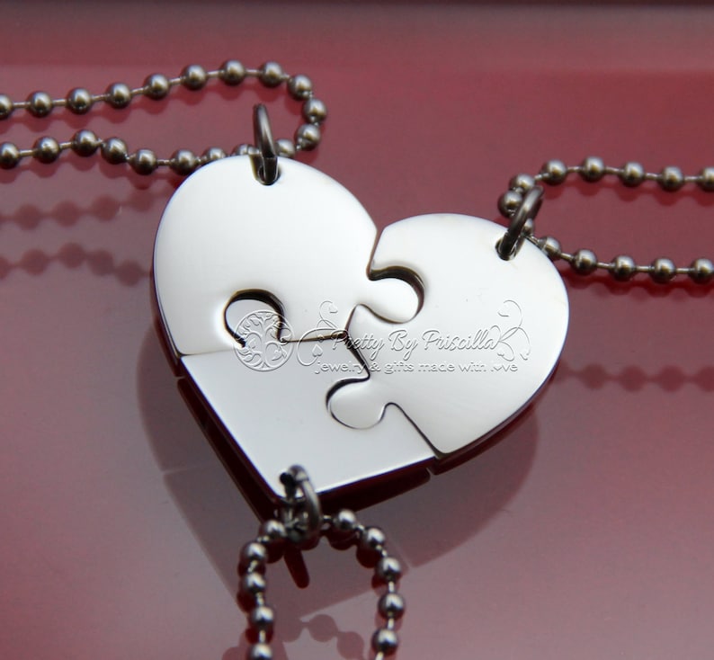 FOUR Piece HEART Jigsaw Puzzle Necklace Set Made of Stainless Etsy