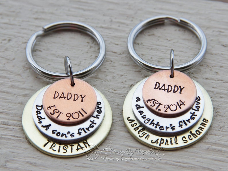 Personalized Father Day gift from kids Mixed Metal Keychain Daddy gift-a daughters first love,a sons first hero,our hero,worlds best dad