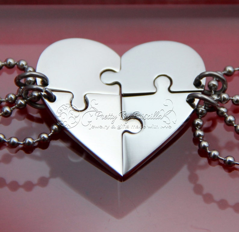 TWO Piece HEART Jigsaw Puzzle Necklace Set Made of Stainless Etsy