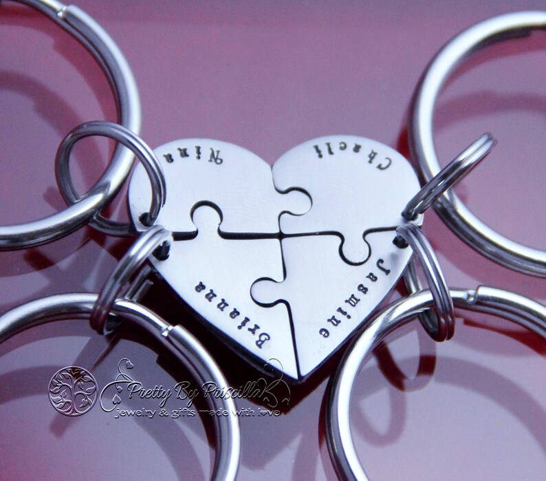 FOUR Piece HEART Jigsaw Puzzle Keychain Set Made of Stainless Etsy