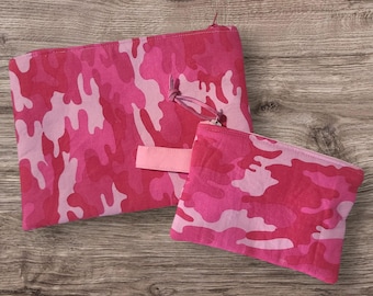 Neceser mediano, monedero, tarjetero, organizador de cables, estuche para auriculares, accesorio para bolso, estuche con cremallera, camuflaje rosa