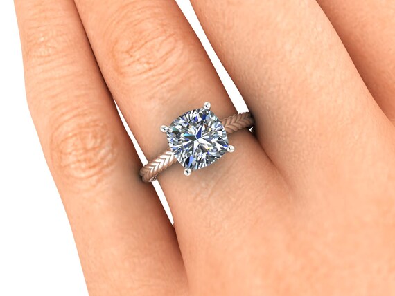 Twisted Rope Design Solitaire Engagement Ring 2 Carat Cushion Etsy
