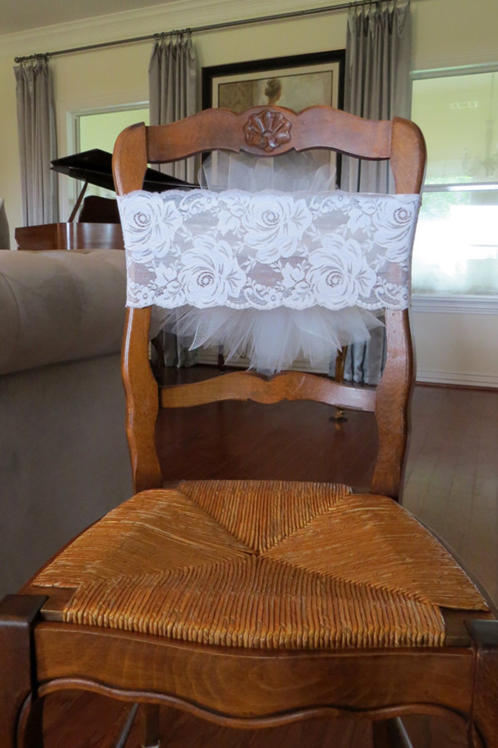 Tulle Chair Cover with Stretch lace band for bridal shower Etsy