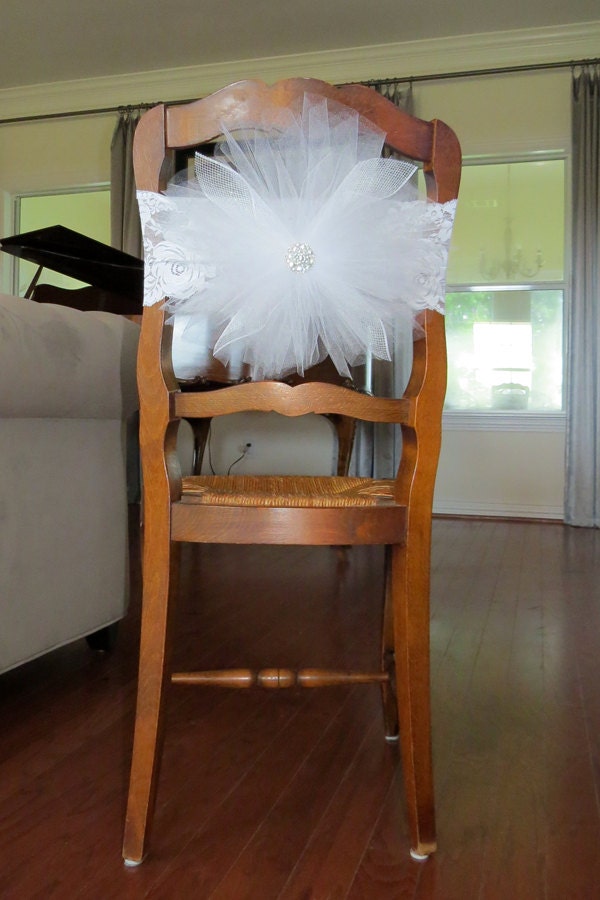 Tulle Chair Cover with Stretch lace band for bridal shower Etsy