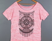 Women's Off The Shoulder Tribal Top- Geometric Arrow Tee Tshirt- Loose Fitting T Shirt- Aztec Graphic Tee- Women's Native Design Top,