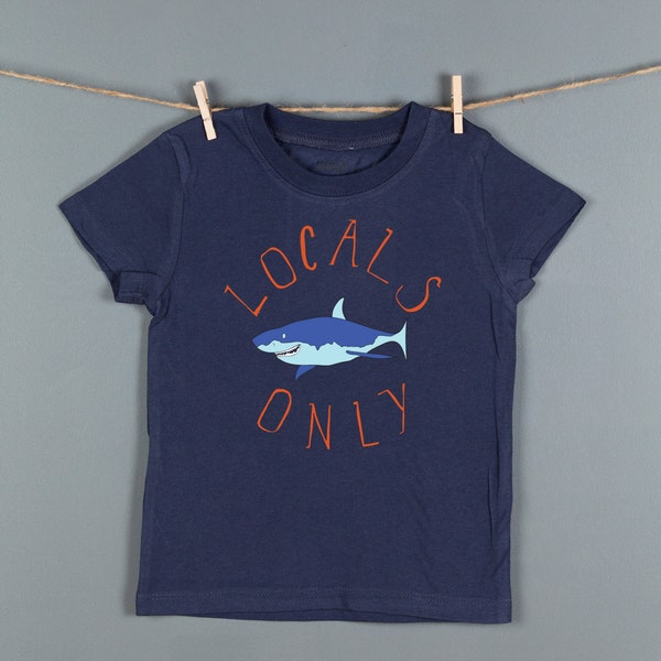 On Sale Shark TShirt - Shark Shirt- Locals Only Shark Tee-Funny Great White Shark Children's T Shirt- Kids Clothing Tops