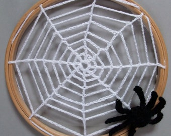 Patrón de ganchillo de Halloween Araña y telaraña Arte del aro de bordado: fácil y rápido, descarga instantánea en PDF, negro, blanco, gris. monocromo