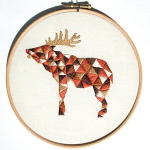 Geometric Modern Embroidery Design PDF Pattern &quot;Geo Stag&quot; - Deer Hart Animal Hoop Art - Instant Digital Download - Rust Red Brown Beige Ecru