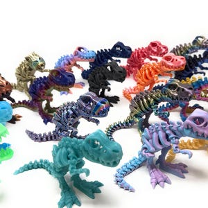 3D Printed T-Rex Skeleton Dinosaur Toy – Articulated Fidget Figure in 3 Sizes & Multiple Colors – Poseable Jurassic Model