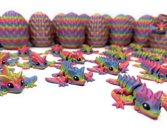 3" Baby Wyvern Dragon Fidget Toy, Blossom Rainbow 3D Printed
