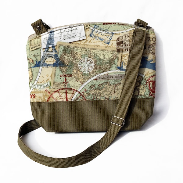 Bon Voyage arm/cross body purse. Fully padded and lined. Washable and iron safe.