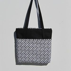 Handmade Black & White Tote Bag: Padded Canvas Shopper with Zipper