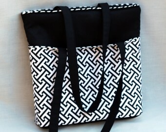 Heavy duty black and white tote bag
