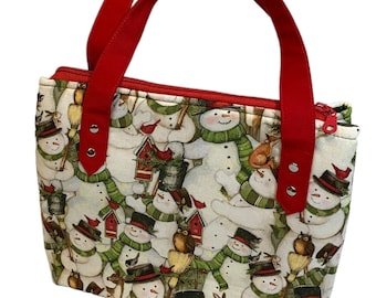 Christmas Happy Snowman, small tote bag.