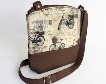 Vintage Bicycle Floral Crossbody Purse: Handmade Lightweight Shoulder Bag