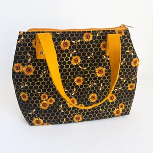 Handmade Bee & Sunflower Tote Bag: Honeycomb Purse