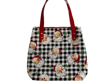 Handmade Christmas Santa Tote Bag: Padded Cotton Fabric