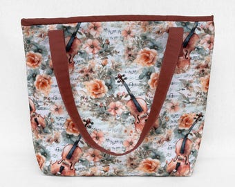 Handmade Violin Tote Bag: Floral Music Lovers Purse