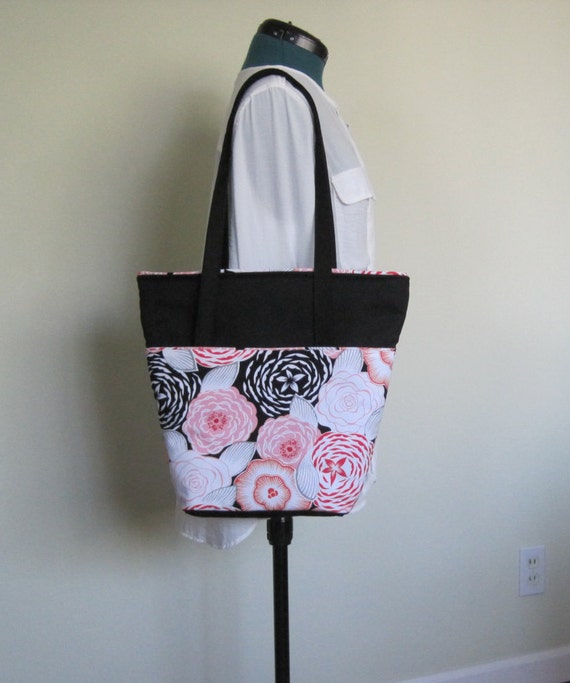 Heavy Duty Black White and Pink Flower Print Tote Bag - Etsy