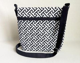 Handmade Black and White Crossbody Bag: Lightweight Padded Purse