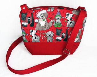 Christmas Dog Print Crossbody Purse: Padded Holiday Handbag