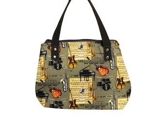Handmade Jazz Musical Instrument Tote Bag: Cotton-Padded Shoulder Purse