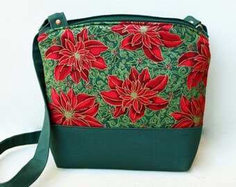 Poinsettia Christmas Crossbody Purse: Lightweight Padded Bag