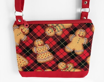 Handmade Gingerbread Men Christmas Crossbody Purse - Holiday Plaid Bag