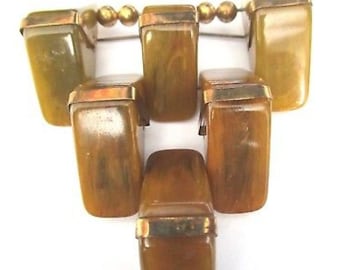 Impressive Modernist Checked Pyramid Mustard Bakelite Early Vintage Unisex Lapel Pin, Vintage Brooch