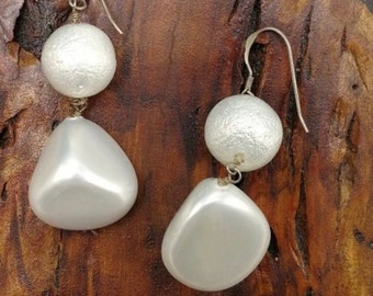 Big Chunky Baroque Pearl & 925 Silver Dangle Earrings