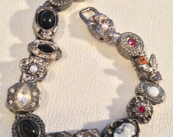 Blue Cameo Silvertone Oval 8 Friends Infinity Toggle Chain Bracelet