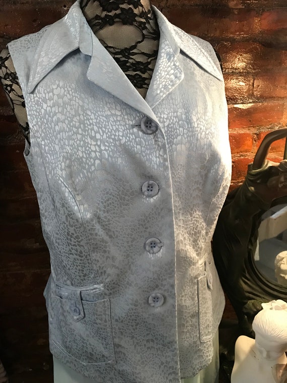 Cache by Alberto Makaki Sky Blue Snake Skin Satin Button Front Vest, 90s Glam, Unworn with Tags