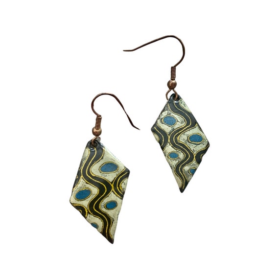 Trippy 70s Psychedelic Enamel Dangles, Hippie Statement Earrings