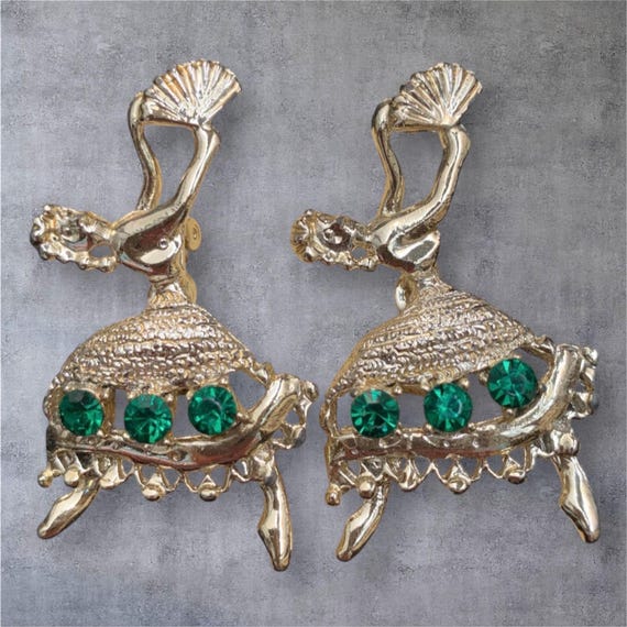 Vintage Fan Dancers Scatter Pins, a matching Pair of Silver tone Mid Century Spanish Dancing Lady Brooch, Festive Unisex Lapel Pins