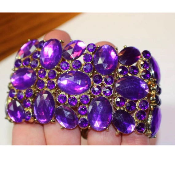 Vintage Material Girl Purple Bling  Elasticized Cuff bracelet