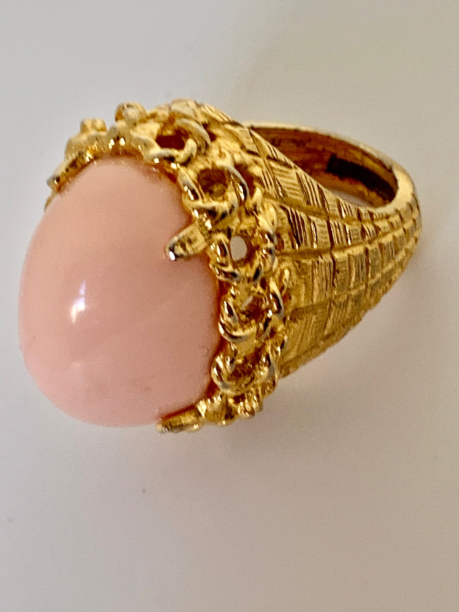 Ring Rader's Pauline Rader Pink Cabochon Cocktail Ring, Brutalist Golden Setting ...