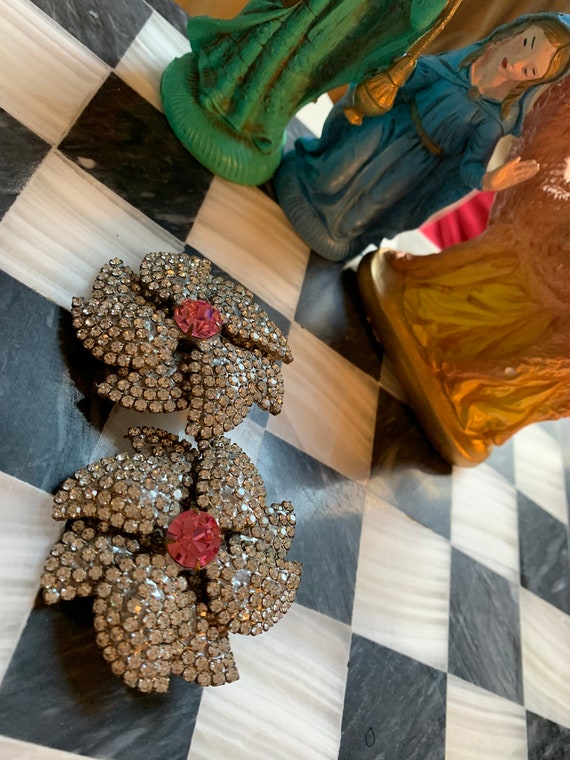 Marie Ferra Ice & Pink Rhinestone Floral Statement