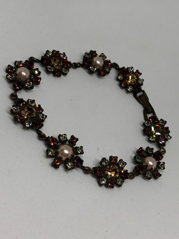 Signed Vintage Marie Ferra Rhinestone and Faux Pea