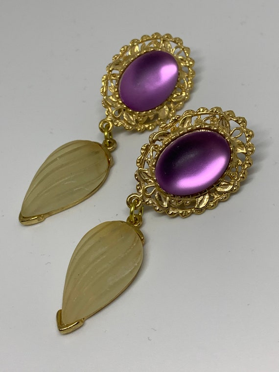 Prissy Frosty Lucite Purple Dangles, Lolita Vintage Statement Earrings, 80s Glamour Jewelry Bling