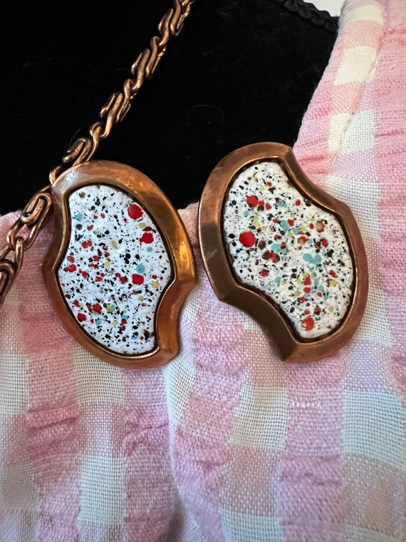 Mid Century Speckled Enamel Copper Jewelry Set, A… - image 8