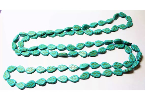 Turquoise Leaves Beads, Blue Leaf Necklace, Boho Gypsy Cottage Whimsical Weekend Jewelry, great for layering necklace! Modern Southwestern