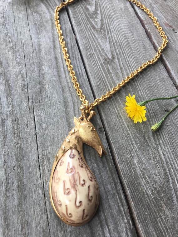 Huge Golden Giraffe Runway Necklace Safari Animal With Lucite
