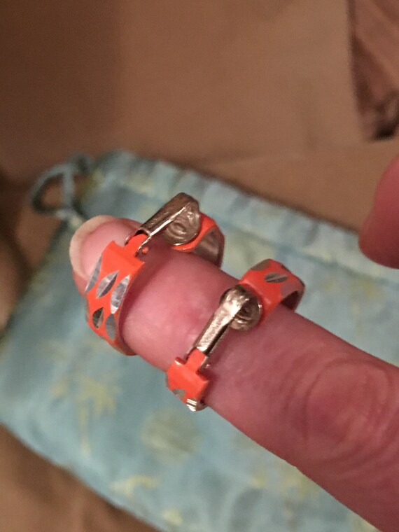 Orange Aluminum Modernist Clip on Hoop Earrings, … - image 9