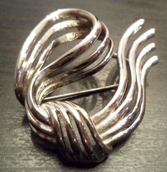 Monet Modernist Brooch: Signed Silver Tone Lapel Pin, Collectible Jewelry