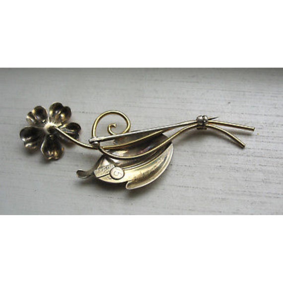 Vintage Van Dell Flower Brooch, Art Deco 12K Gold… - image 10