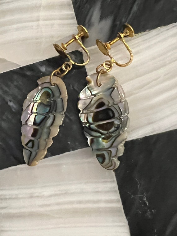 60s Abalone Screw Back Dangles, Tropical Vintage S