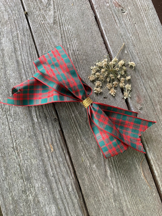 Vintage Tartan Plaid Hair Bow Barrette, Super now 