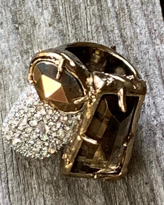 Alexis Bittar Gothic Modernist Cocktail Ring, Chunky Bronze Gem Make a Statement Designer Runway Bling Ring