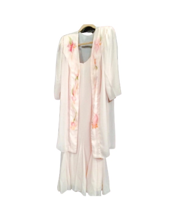 Vintage 80s Pastel PINk CHIFFON Dress sundress wi… - image 8